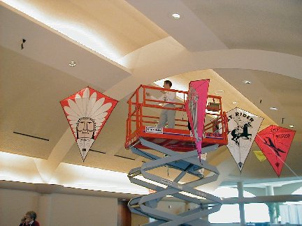 hanging kites in the foyer